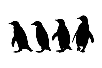 Naklejka premium Silhouettes of penguins walking in a line. 