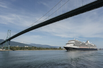 Modern luxury cruiseship cruise ship liner Koningsdam, Nieuw Statendam or Rotterdam departure sail...