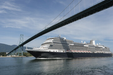 Modern luxury cruiseship cruise ship liner Koningsdam, Nieuw Statendam or Rotterdam departure sail...
