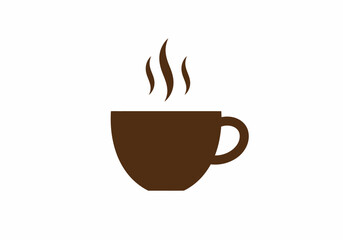 Simple Brown Coffee Cup Icon with Steam, Hot Beverage Illustration