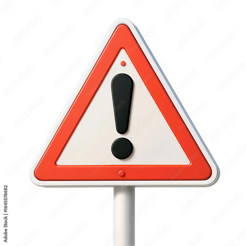 Poster a red and white triangular warning sign with a black exclamation mark symbol indicating caution or d