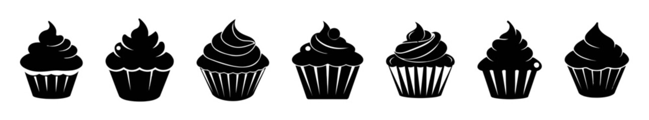 Row of black and white cupcakes.