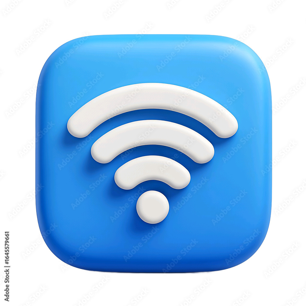 Poster modern blue rounded square icon with a white wi fi signal symbol isolated on transparent background