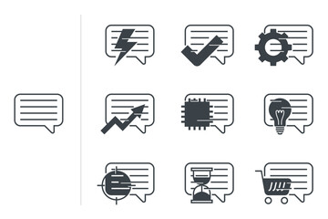 Chat bubble icons set with interaction of other multipurpose signs. in monochrome style
