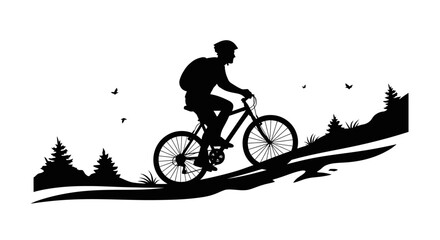 Obraz premium silhouette of cyclist ascending hill mountain biking adventure graphics for outdoor lifestyle brands travel blogs and fitness websites