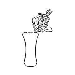 Simple line drawing of a rose in a vase.
