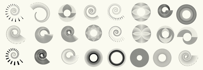 Collection of vector design elements. Set of logos with lines, spirals and circles. Various forms of line and dots design.Vector logo collection. Bundle of circle icons and elements. Set of lines art.