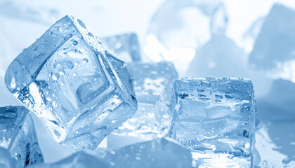 Obraz premium Close-up of Shiny Ice Cubes with Water Drops