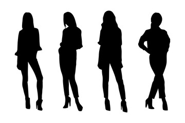 Four women in stylish silhouettes, poised and confident.
