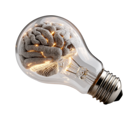 Digital innovation creative brain light bulb concepts explained, isolated on transparent background, png