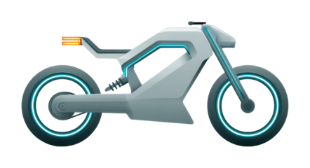 Futuristic electric motorcycle design digital conceptual environment, isolated on transparent background, png