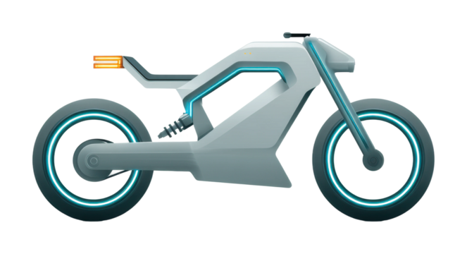 Futuristic electric motorcycle design digital conceptual environment, isolated on transparent background, png