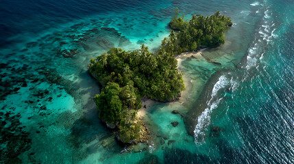 An aerial view of a vibrant green tropical island surrounded by turquoise blue water (2)