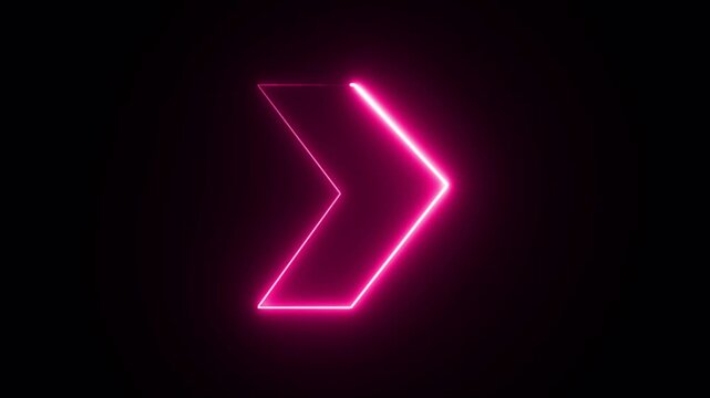 Neon arrow icon.purple neon right direction arrow icon illustration on black background.