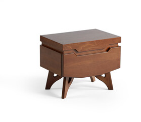 wood bedside table . Modern designer nightstand isolated on white background corner view
