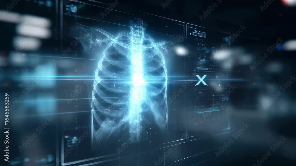 Poster sharp medium shot of a nextgen digital xray detector displaying now launched surrounded by subtle bl