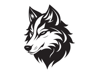Obraz premium Powerful wolf head, bold black and white design. 