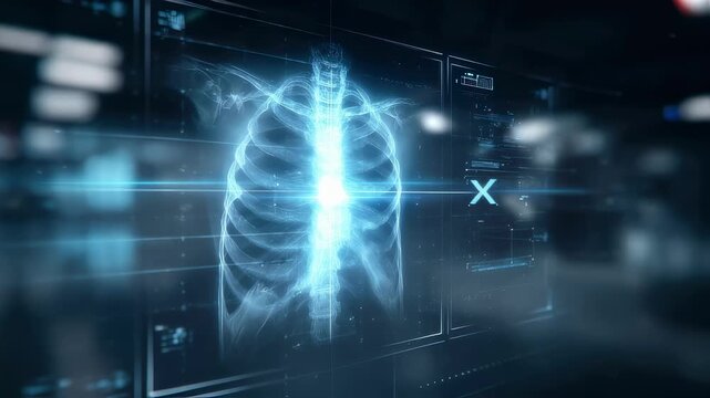 Sharp medium shot of a nextgen digital Xray detector displaying now launched surrounded by subtle blur to underscore the unveiling of revolutionary diagnostic imaging technology.