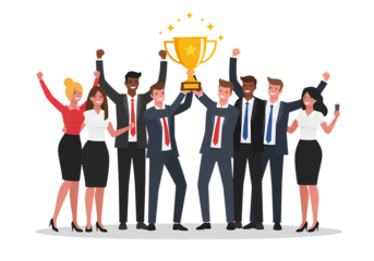 Team Success Celebrating Victory  Achievement with a Golden Trophy isolated on transparent background