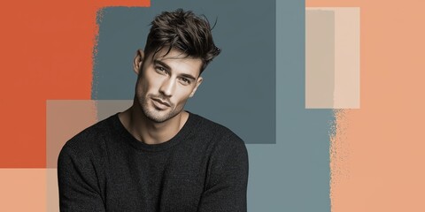 Stylish portrait with geometric pastel background