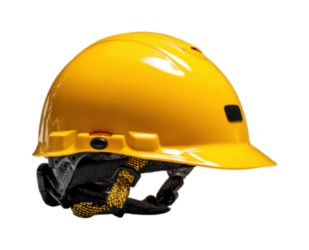 Safety event yellow hard hat construction site equipment, isolated on transparent background, png