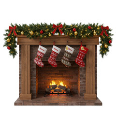 Festive christmas fireplace display with personalized christmas stockings