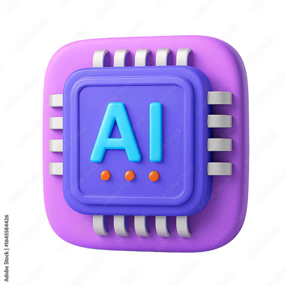 Fototapete 3d rendering of a stylized ai chip with the letters ai prominently displayed on a purple and blue pr