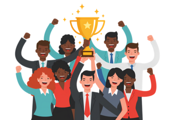 Team Success Celebrating Victory Award Winning Group Achievement Business Triumph isolated on transparent background