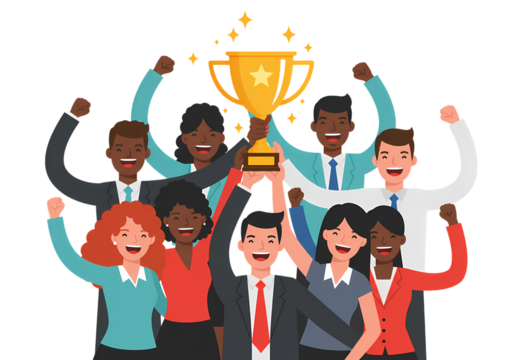 Team Success Celebrating Victory Award Winning Group Achievement Business Triumph isolated on transparent background