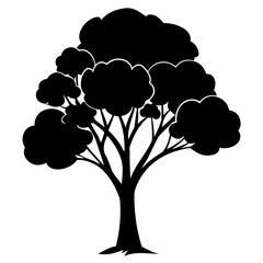Minimalist solid black eucalyptus tree silhouette graphic © RehanRU