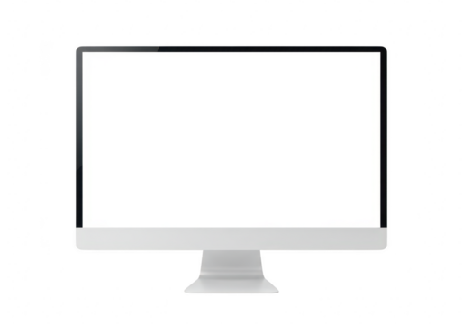 Modern computer monitor with a blank white screen isolated on transparent background