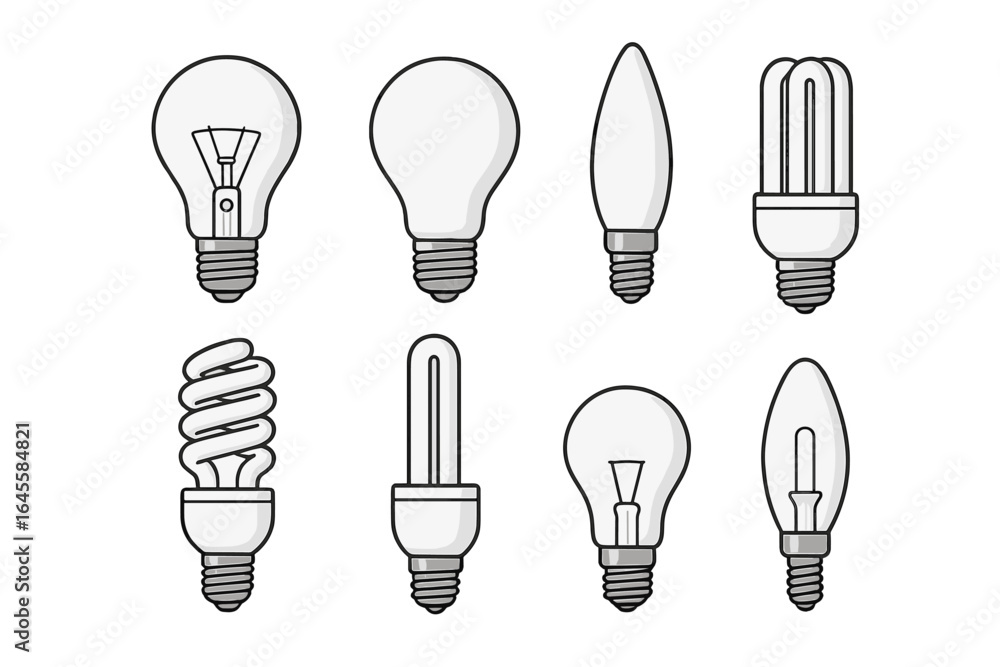 Poster set of different light bulbs. vector illustration collection of various lamp types. concept for idea