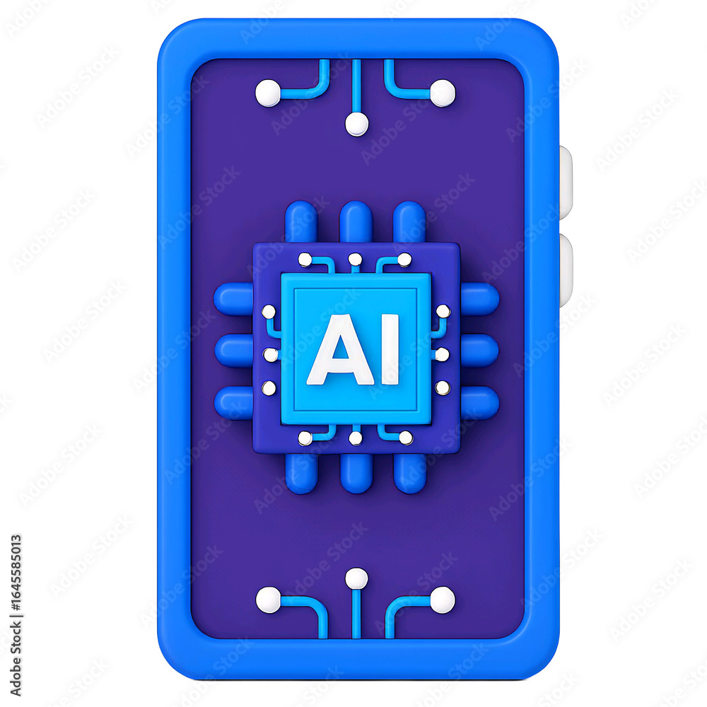 Aufkleber stylized 3d illustration of a smartphone with an ai chip and circuit board design isolated on transp