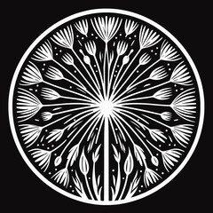 Dandelion Seed Head Line Art in Black and White
