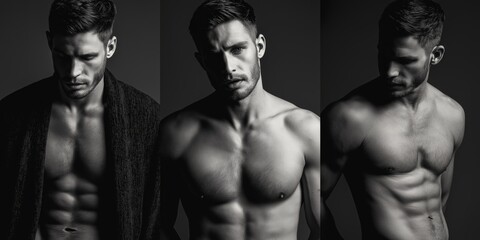 Black-and-white portraits of shirtless man