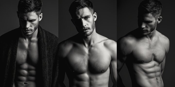 Black-and-white portraits of shirtless man
