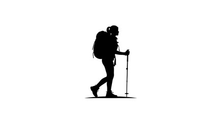 Fototapeta premium silhouette of a female hiker with backpack and trekking poles perfect for adventure travel and outdoor lifestyle branding
