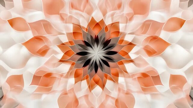 オレンジと白の花びらを持つ複雑な花柄の万華鏡パターン 美しい花のデザインで構成され、装飾的な背景を詳細に示します