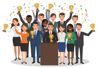 Triumphant Team Celebrating Success  Achieving Business Goals  A Winning Strategy isolated on transparent background