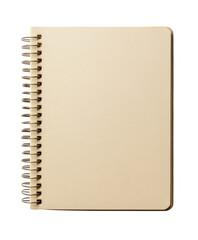 Blank beige spiral notebook isolated on transparent background