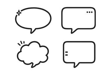 Fototapeta premium Speech bubble set vector line icon. Chat box, dialog balloon, message, comment, think cloud doodle. Simple black outline silhouette. Cute comic cartoon communication element.