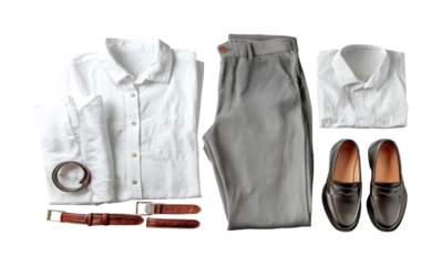 Fashion styling tips for men outfits accessories and shoes, isolated on transparent background, png