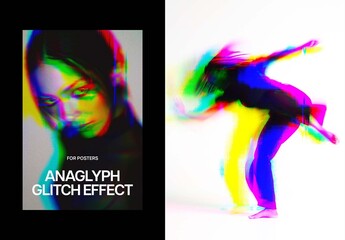 Anaglyph Glitch Poster Photo Effect Mockup