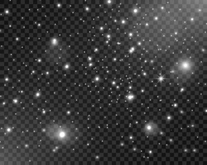 Magical glowing bokeh lights with sparkles on soft blurred background. Elegant dreamy festive atmosphere.