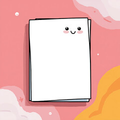 Blank Paper Sheets on Cartoon on pink background with smiling face  made with generative AI