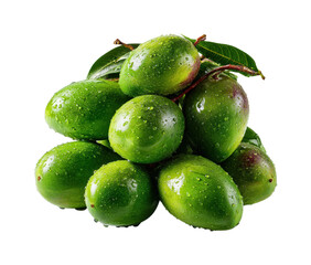 Obraz premium Fresh green mangoes piled high in natural view, isolated on transparent background, png