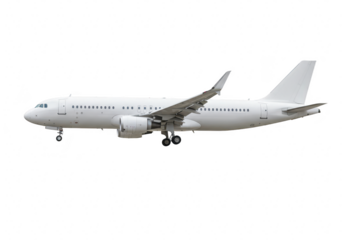 White passenger airplane isolated on transparent background
