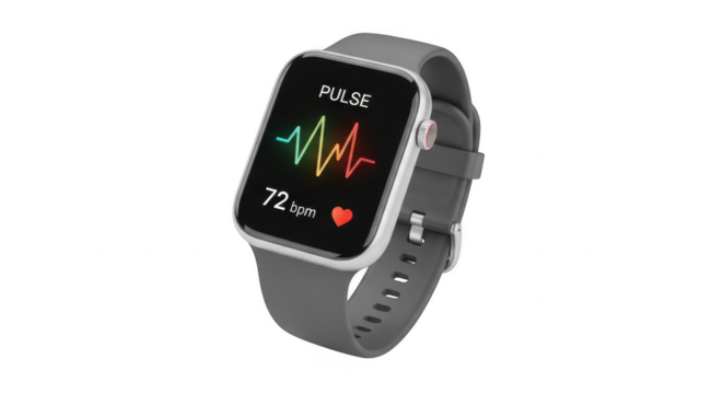 3d icon of smartwatch displaying pulse rate isolated on transparent background, showcasing modern health and fitness technology for tracking wellness and activity levels