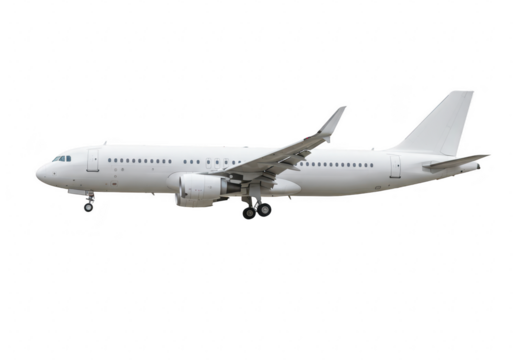 White passenger airplane isolated on transparent background