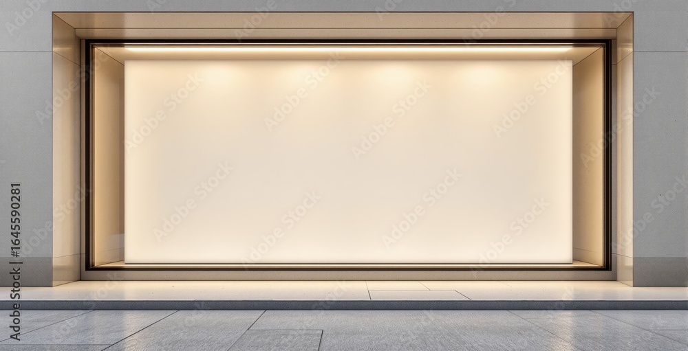 Poster empty storefront display with clean beige lighting and concrete framing for product presentation or 
